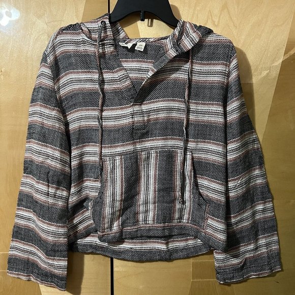 Roxy Womens Sweater XS Extra Small Red Black Aztec Knit Design V Neck Hooded - Picture 1 of 9